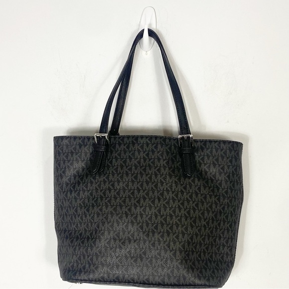 MICHAEL KORS Jet Set Medium Logo Pocket Tote Bag Black - Picture 7 of 16